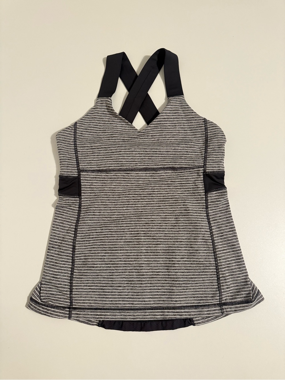 Lululemon Striped Gray & white with Crisscross Straps Sz. 8